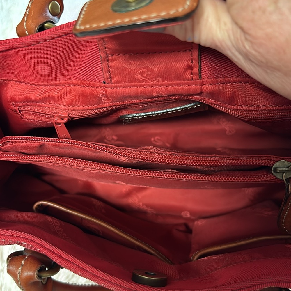 Fossil Red Canvas Satchel with Brown Leather Handles - Picture 6 of 7